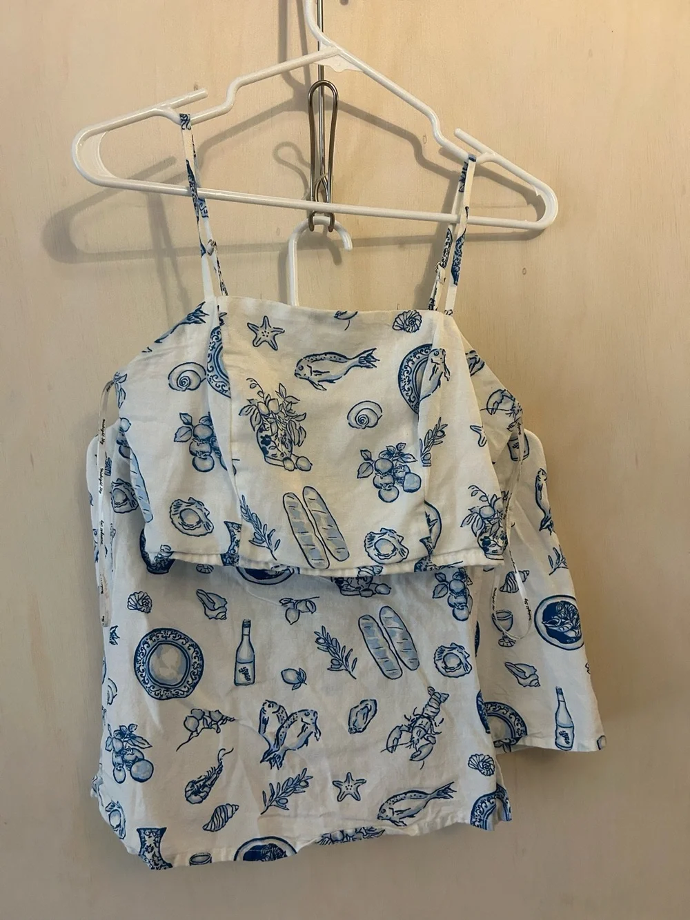 T.J.Maxx White and Blue Cold-Shoulder Printed Cami